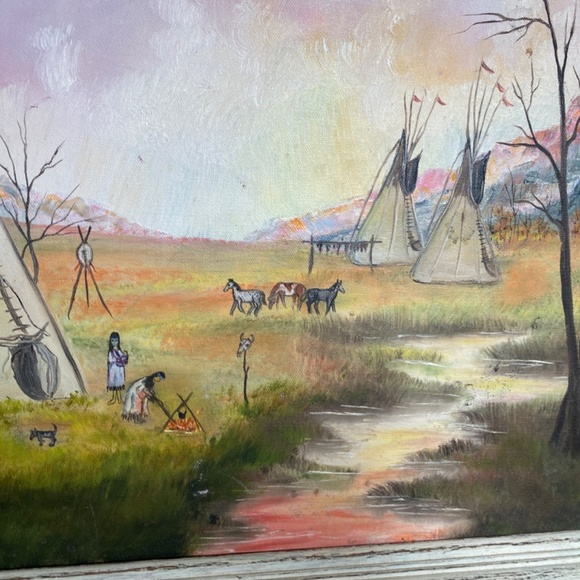 20 x 16  Framed Native American Western Oil Painting - Picture 6 of 9